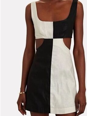 Matthew Bruch Anna Linen Two-toned Cutout Mini Dress